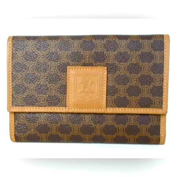Celine vintage Medium Envelope Leather Compact Wallet Macadam Brown Unisex Purse - Picture 1 of 14